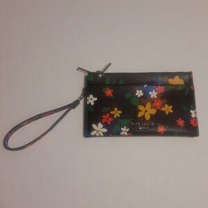 Kate Spade Staci Sailing Wristlet Black Multi Floral Double Zip Bag Med Wallet
